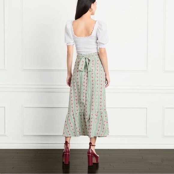NWT Hill House Green Trailing Vine The Mirabel Skirt Multi Crepe Wrap Skirt XL - Picture 2 of 12
